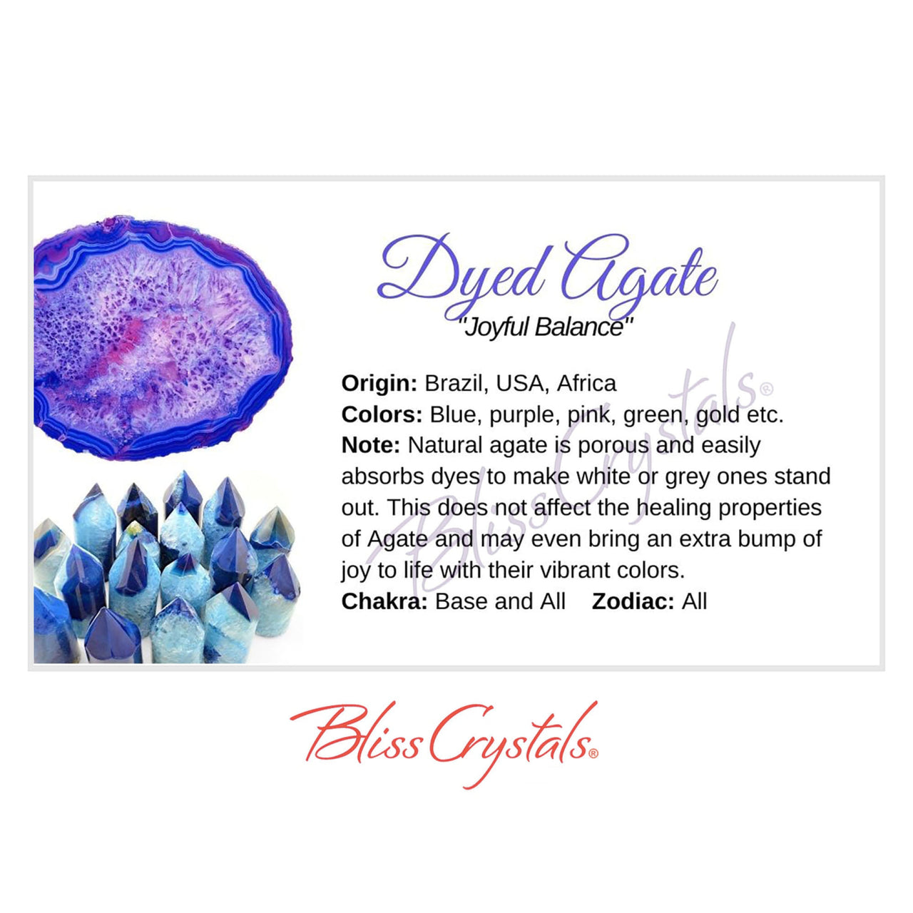 DYED AGATE Crystal Information Card Double sided #HC88