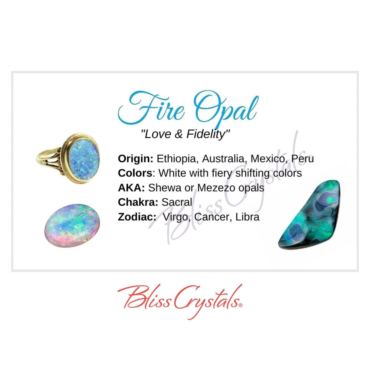 FIRE OPAL Crystal Information Card Double sided #HC359 - 