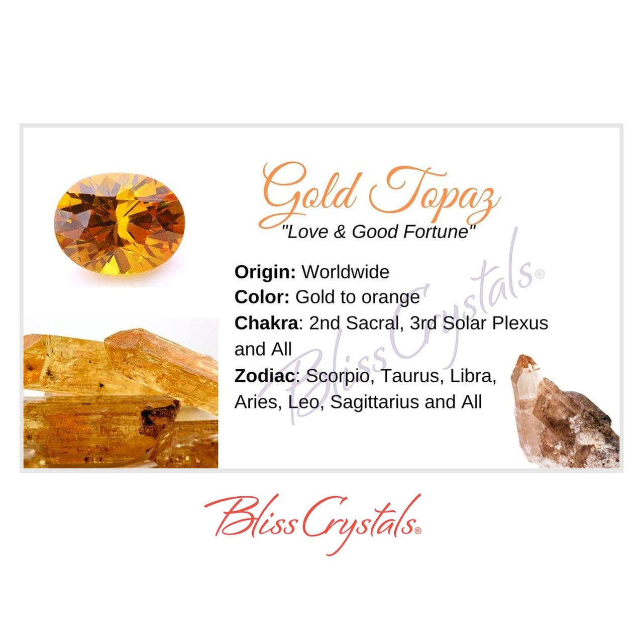 GOLD TOPAZ Crystal Information Card Double sided #HC116