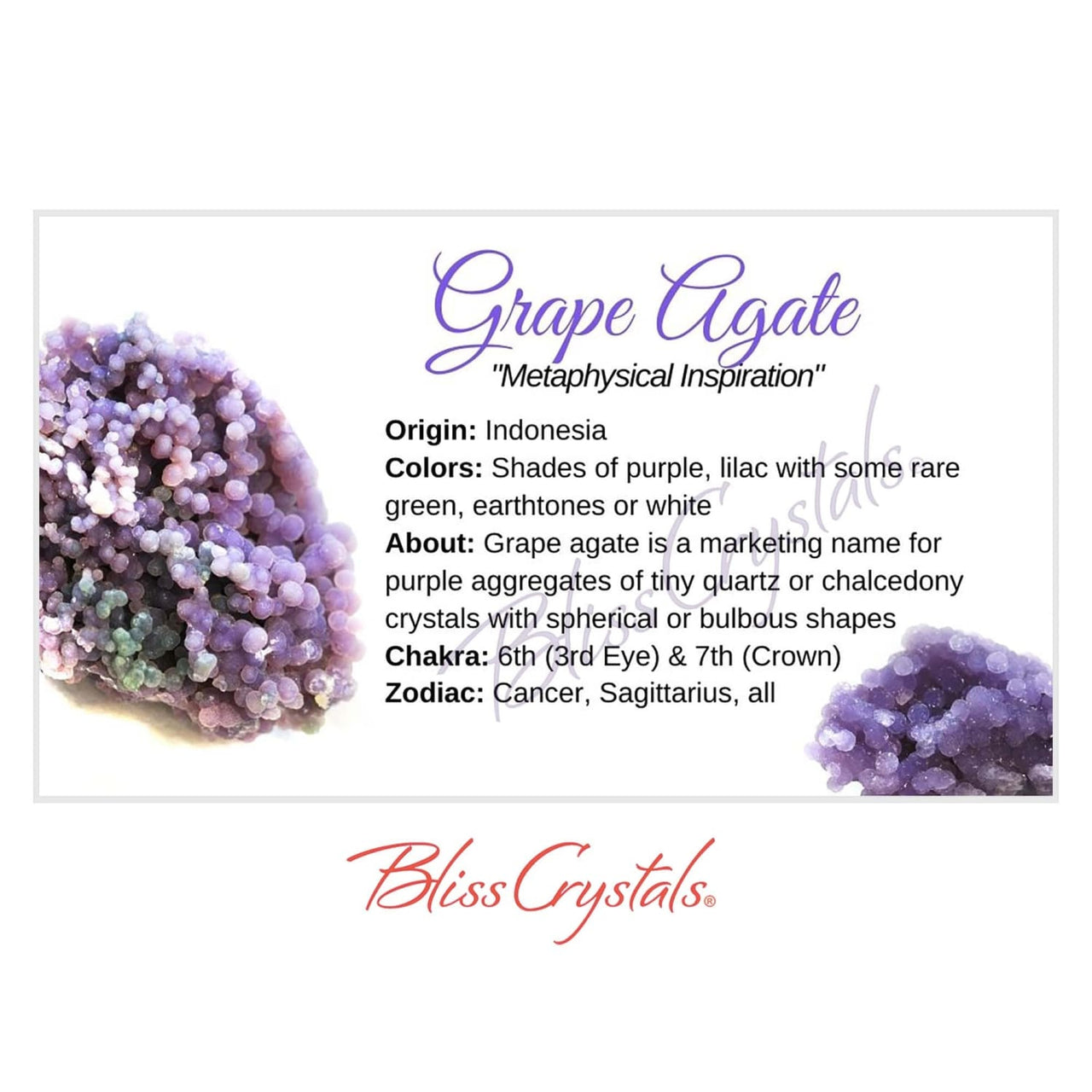 GRAPE AGATE Crystal Information Card Double sided #HC362 - 