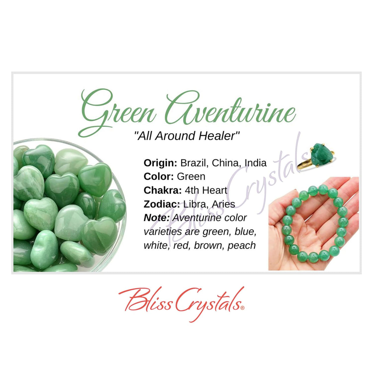GREEN AVENTURINE Crystal Information Card Double sided #HC51