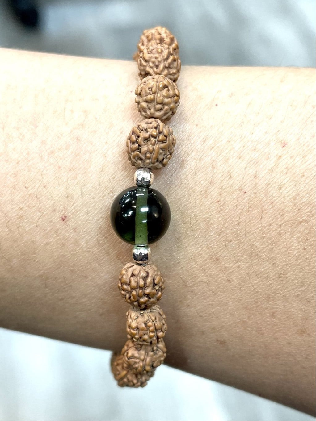 Moldavite + Rudraksha Beaded Bracelet #SK2193