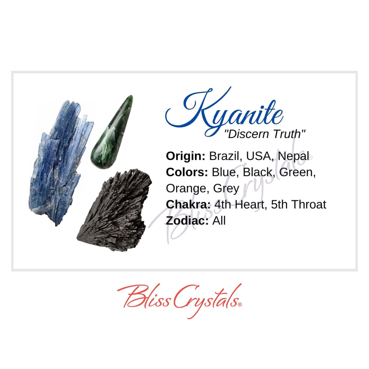 KYANITE Crystal Information Card Double sided #HC41