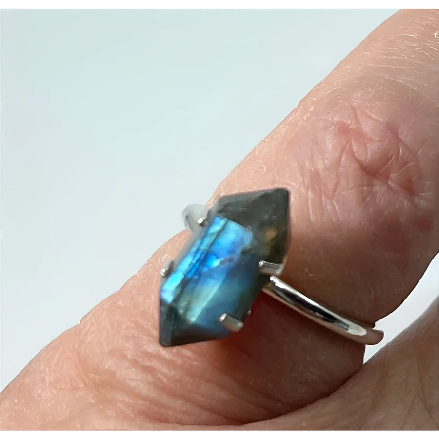 Labradorite Double Terminated Ring.925 Sterling Silver Sizes