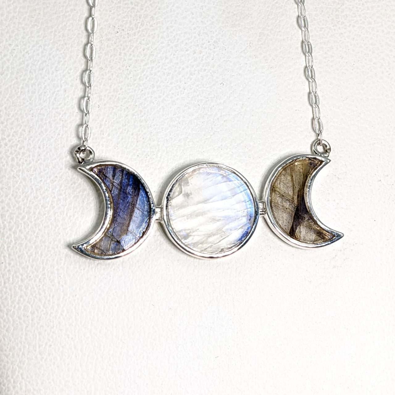 Labradorite Moonstone Triple Moon Necklace (15g) #SK8808 - 