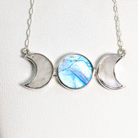 Thumbnail for Labradorite Moonstone Triple Moon Necklace (15g) #SK8808 - 