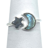 Thumbnail for Labradorite Star & Moon Adjustable.925 SS Ring #SK6622