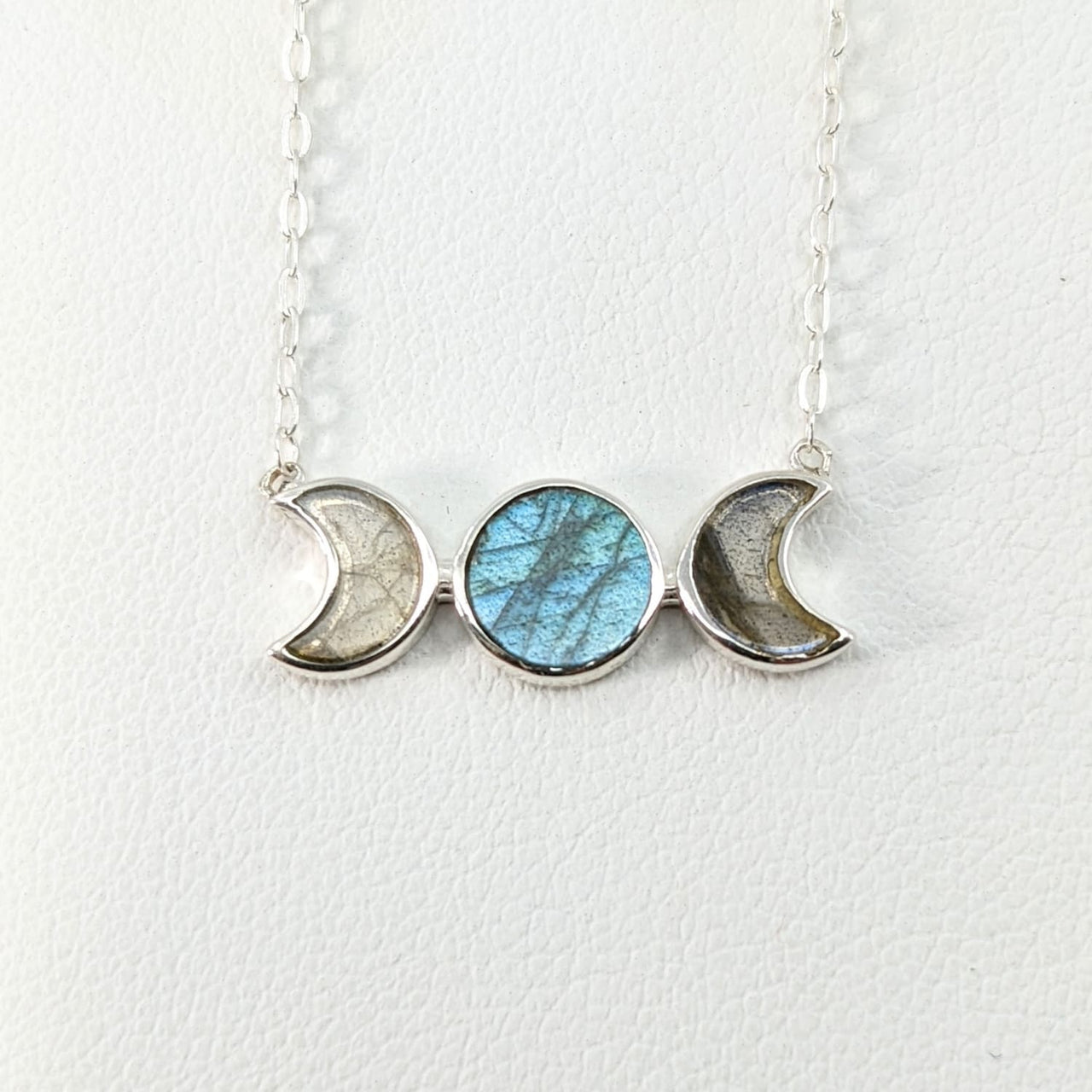 Labradorite Triple Moon SS Necklace (1.8g) #SK9083 - $62