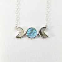 Thumbnail for Labradorite Triple Moon SS Necklace (1.8g) #SK9083 - $62