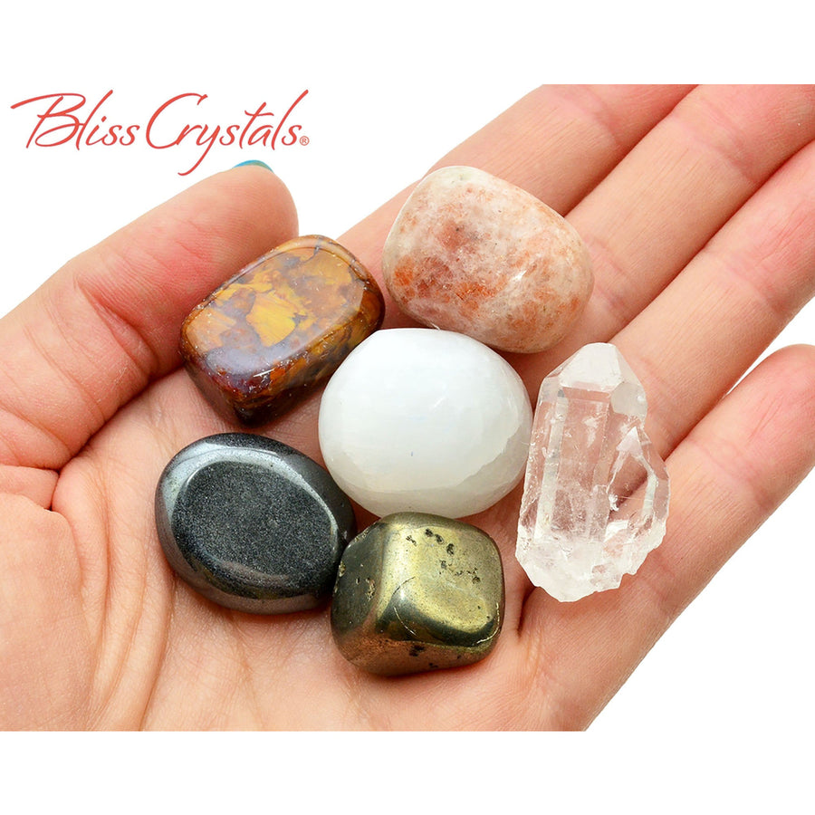 LEO Zodiac Set of 6 Crystals + Gift Box Bag & Info Card 