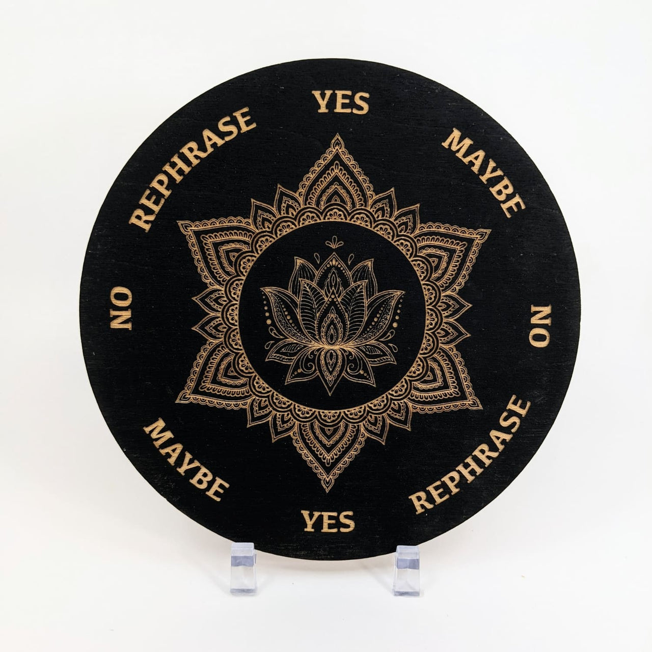 Lotus Mandala Black Wood Pendulum Board - Choose Size 