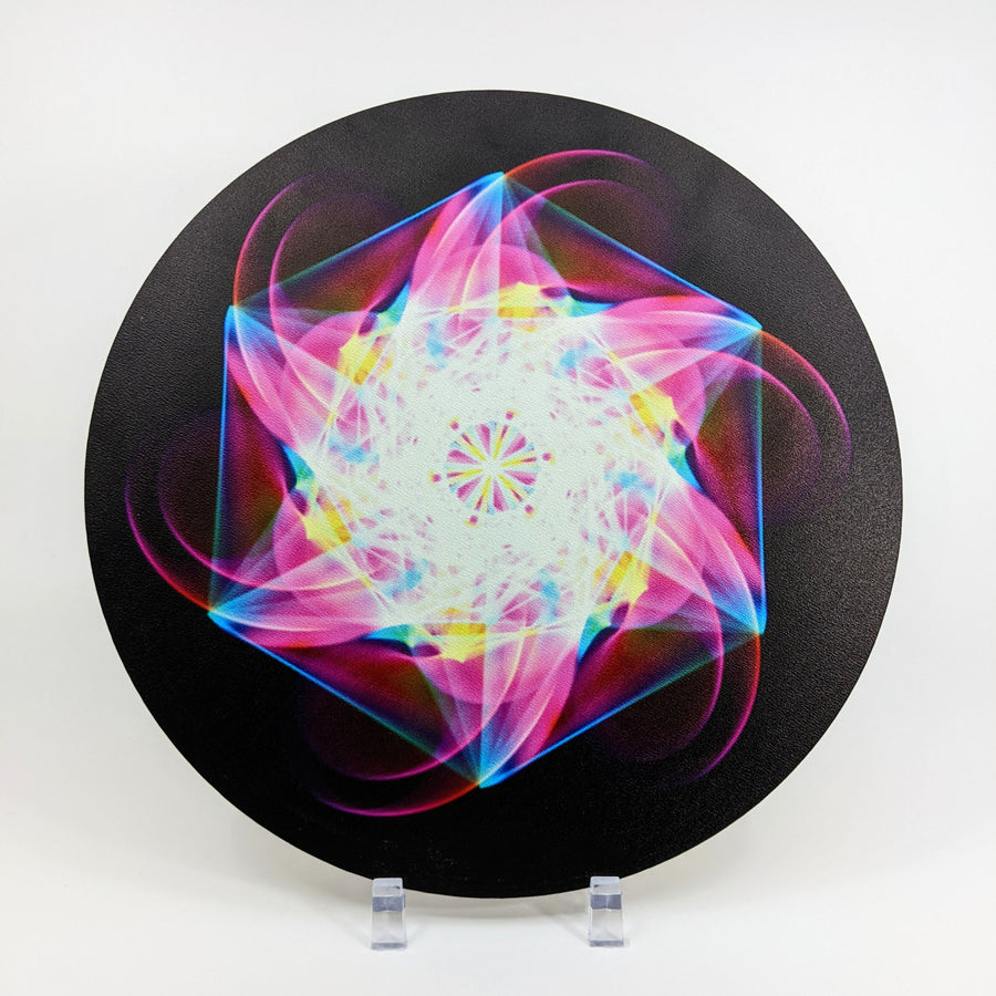 Metatron Pink Flower Wood Crystal Grid UV Printed Color - 