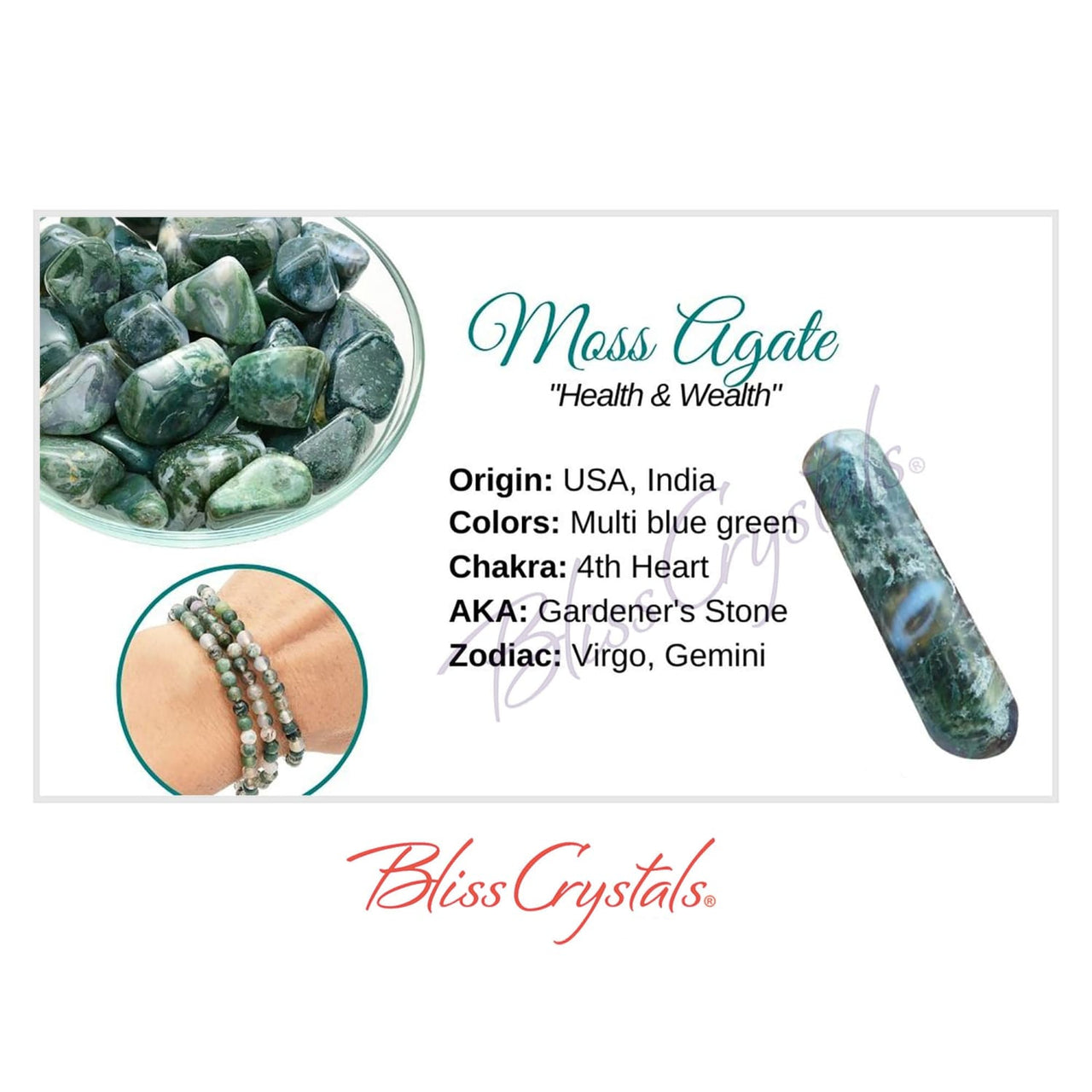 MOSS AGATE Crystal Information Card Double sided #HC100