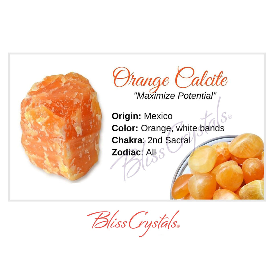 ORANGE CALCITE Crystal Information Card, Double sided #HC74