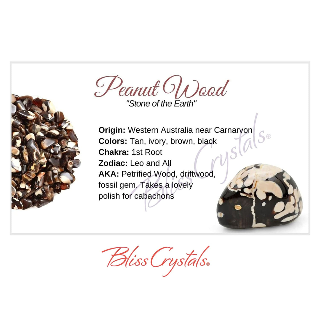 PEANUT WOOD Crystal Information Card Double sided #HC171 - 