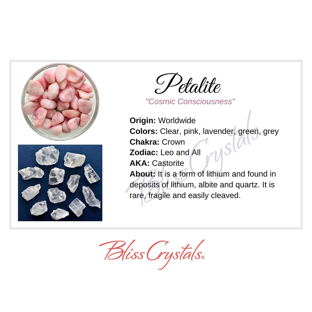 PETALITE Crystal Information Card Double sided #HC113
