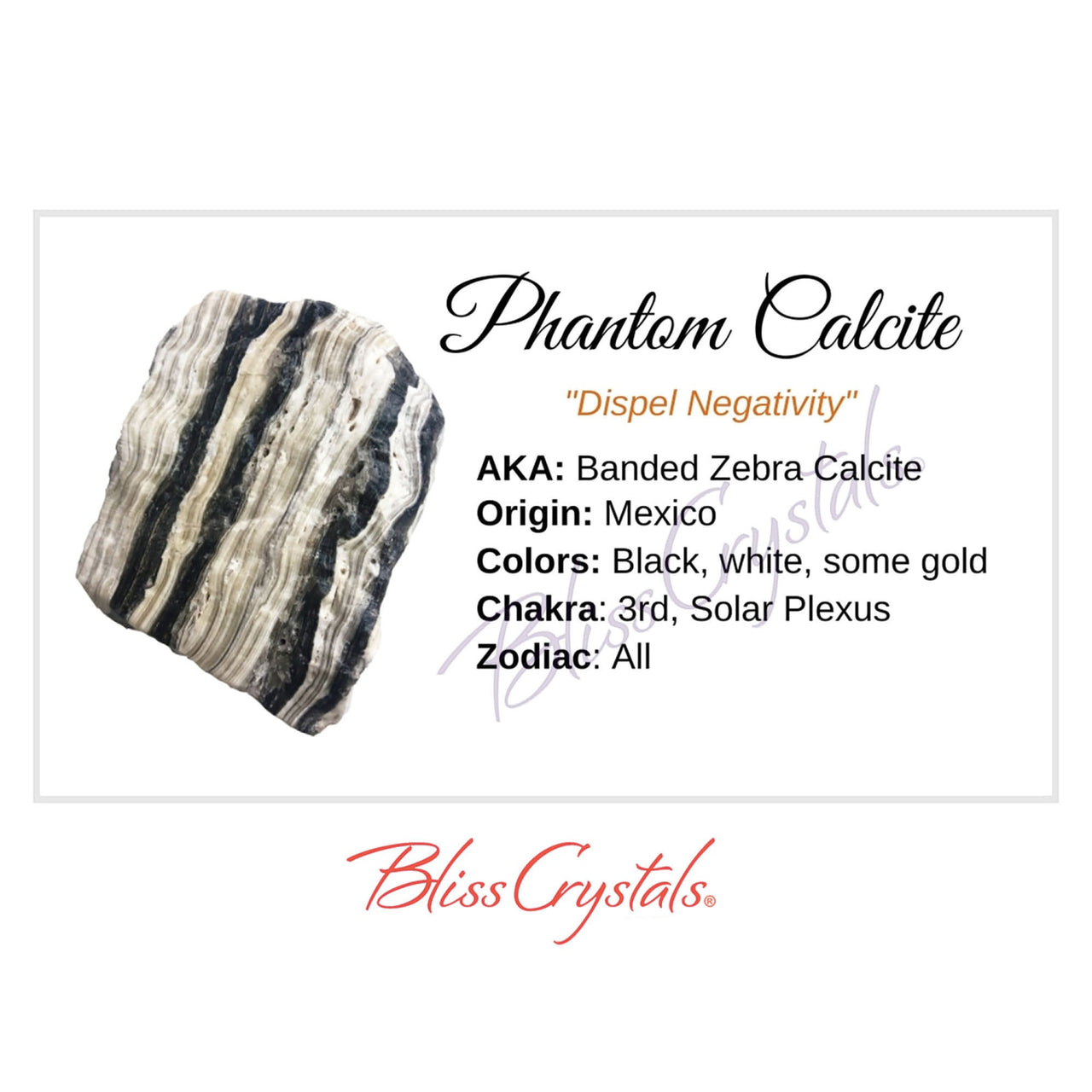 PHANTOM CALCITE Crystal Information Card Double sided #HC59