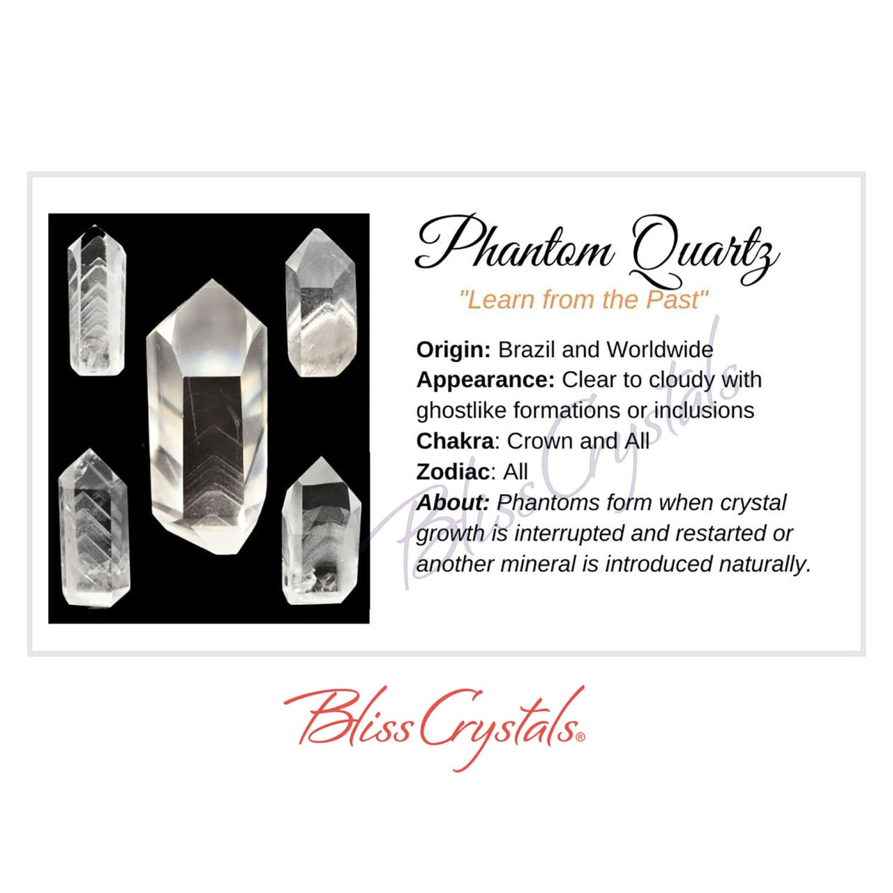 PHANTOM QUARTZ Crystal Information Card Double sided #HC112