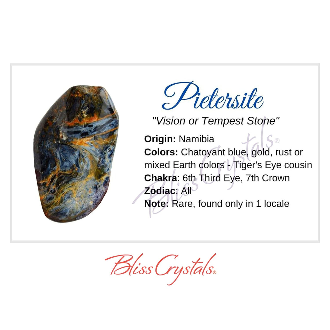 PIETERSITE Crystal Information Card Double sided #HC60