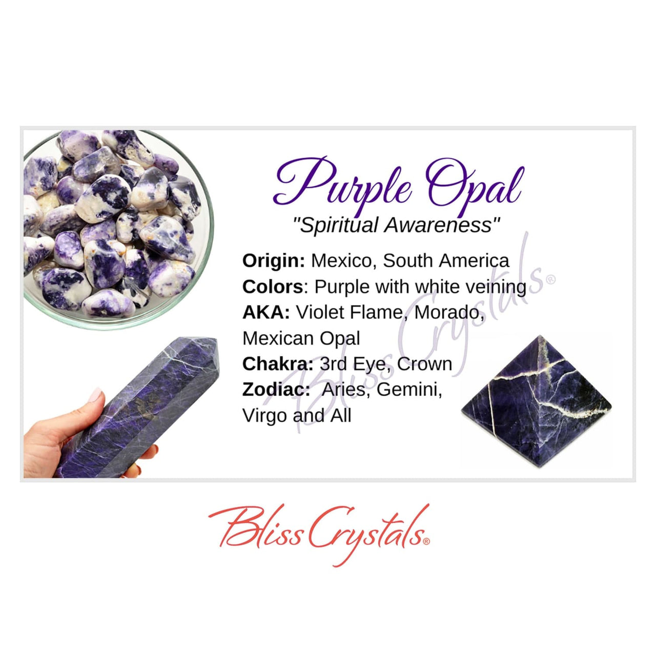 PURPLE OPAL Crystal Information Card Double sided #HC158