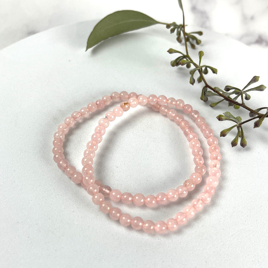 Rose Quartz 4mm Dainty Stretch Bracelet #SK5886D - $7.95