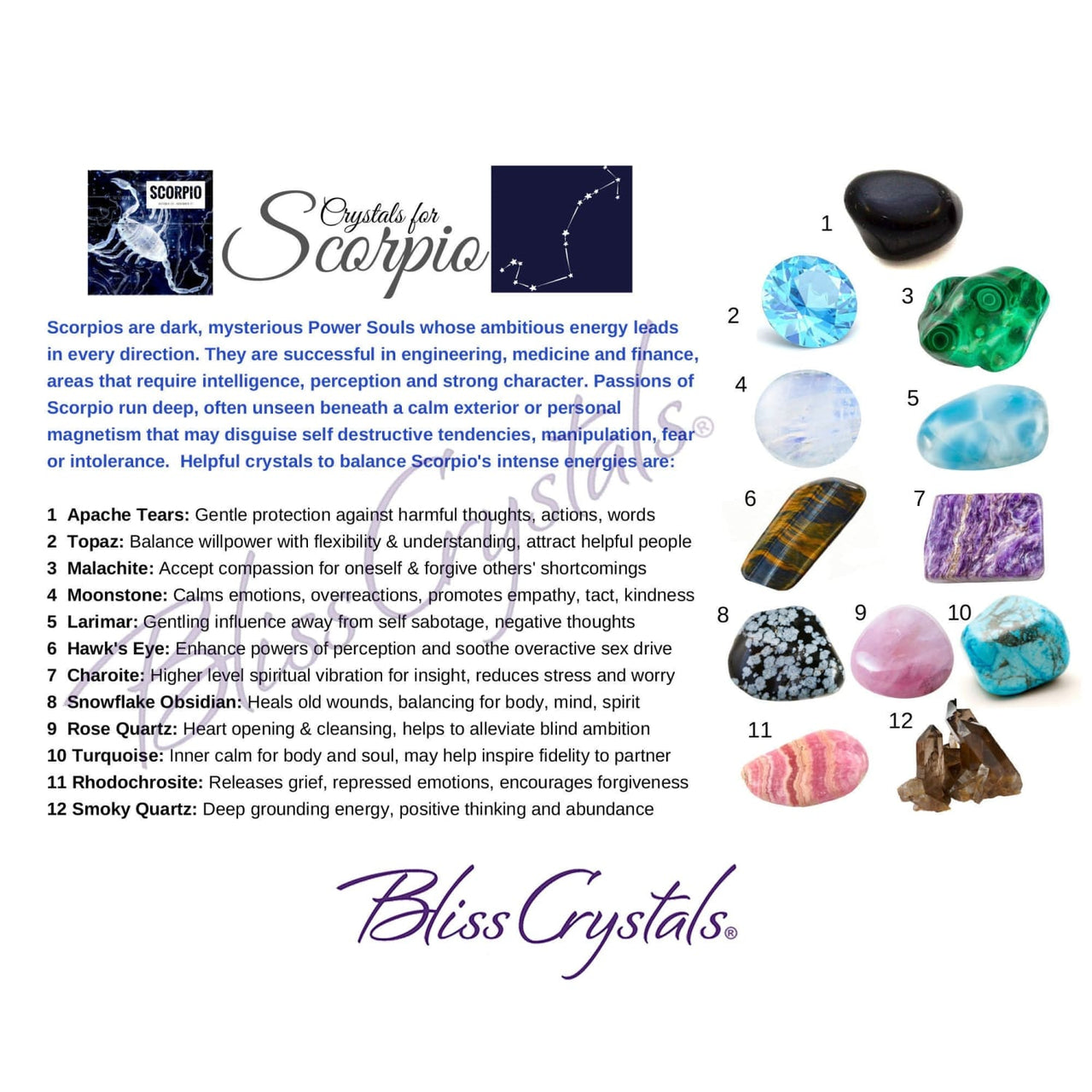 Scorpio Zodiac Birthday Card with Crystal Affinity & 