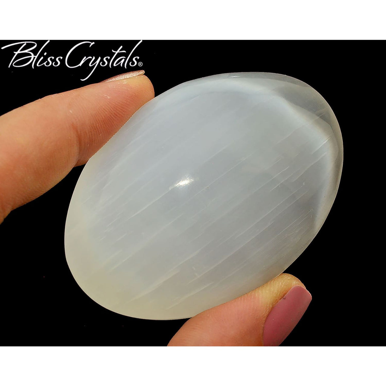 SELENITE Large Oval Palm Stone Moonglow Polished 2.4 for 