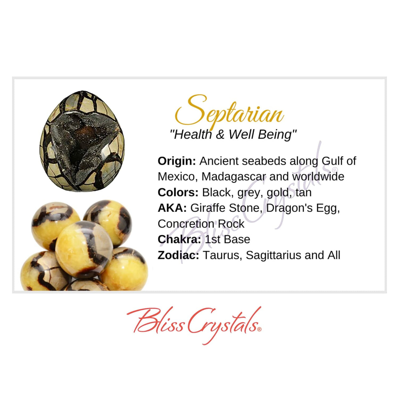SEPTARIAN Crystal Information Card Double sided #HC159