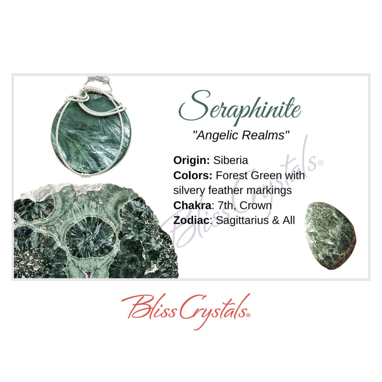 SERAPHINITE Crystal Information Card Double sided #HC83