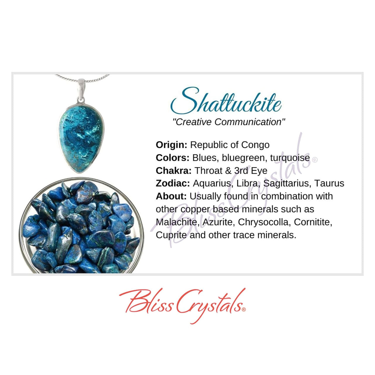 SHATTUCKITE Crystal Information Card Double sided #HC107