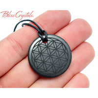 Thumbnail for Shungite Flower of Life Round Pendant w/ Cord for protection