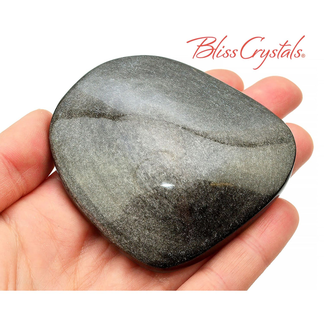 SILVER SHEEN OBSIDIAN Flat Palm Stone 2.9 for Grounding 