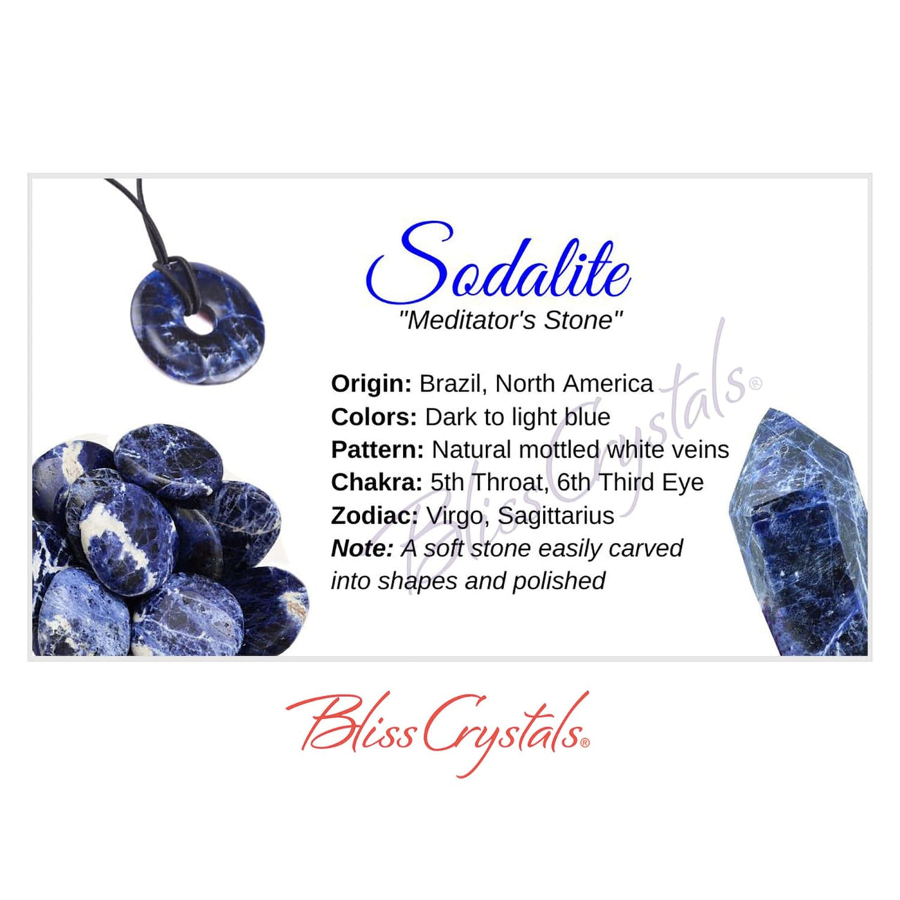 SODALITE Crystal Information Card Double sided #HC70 - $1.25