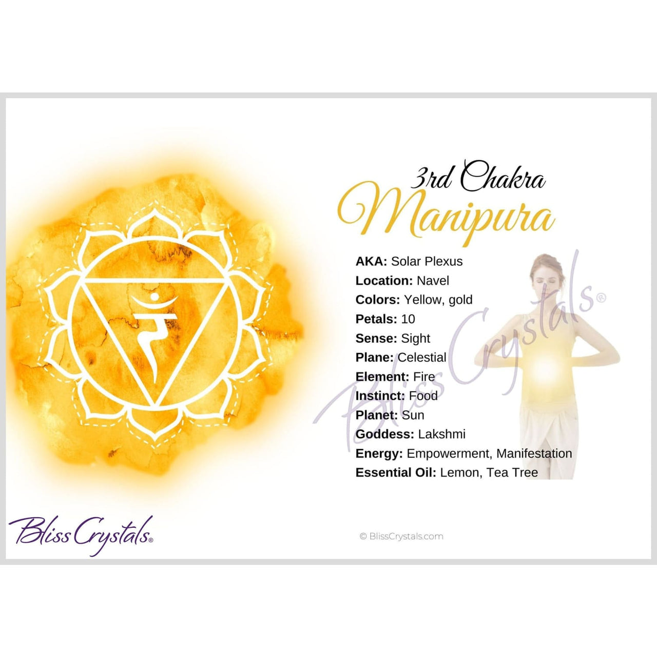 SOLAR PLEXUS 3rd Chakra Manipura Information Card Double 