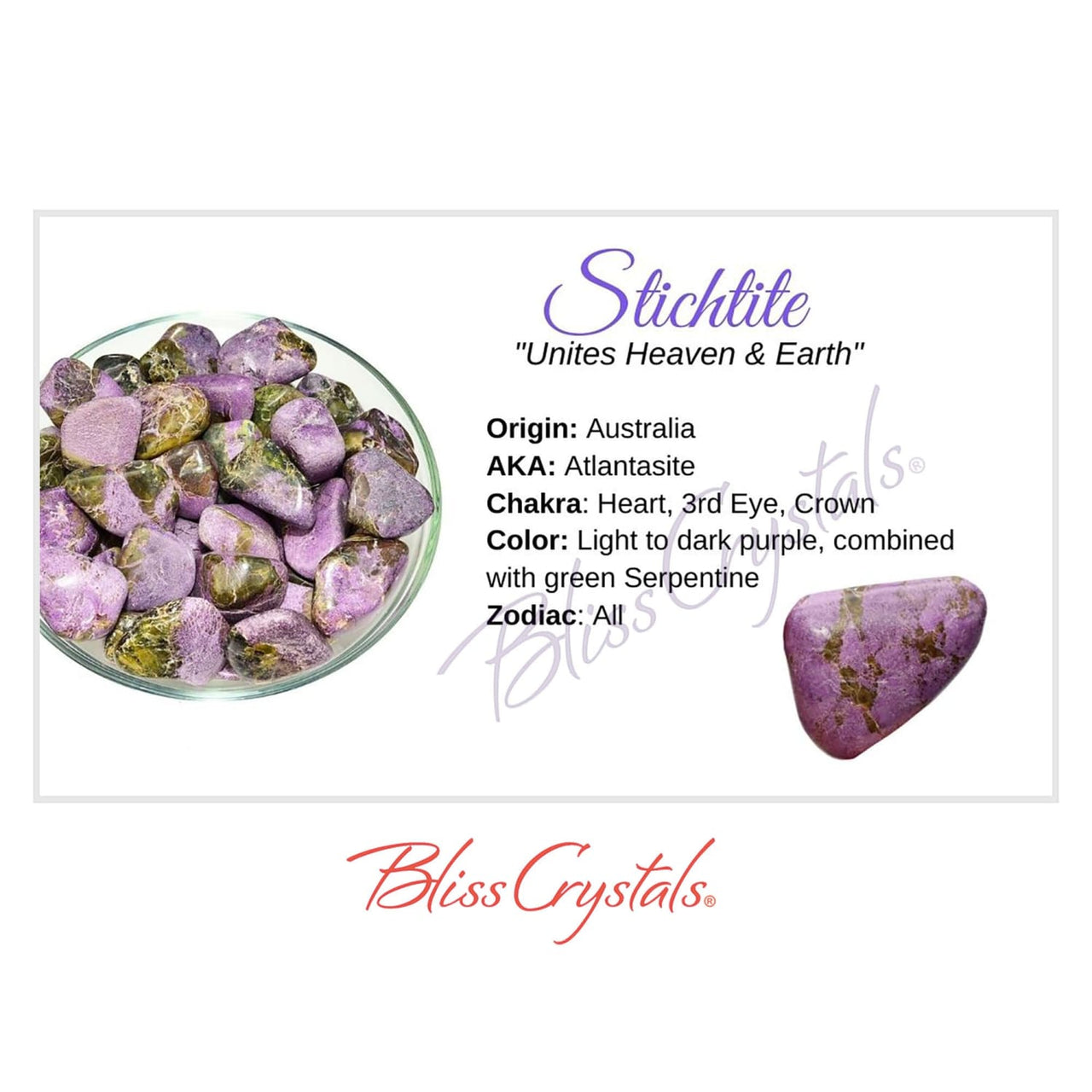 STICHTITE Crystal Information Card Double sided #HC109