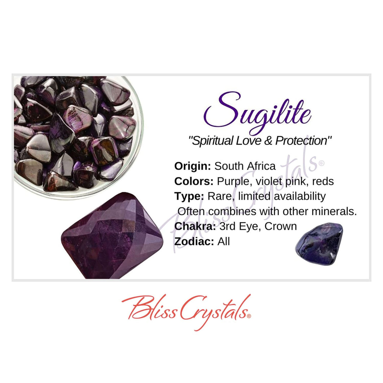 SUGILITE Crystal Information Card Double sided #HC86
