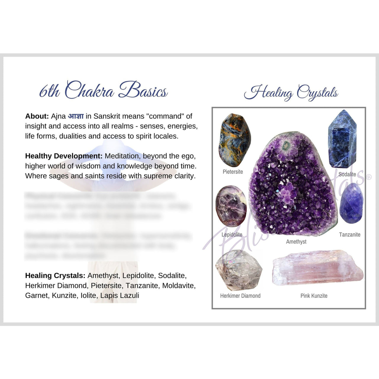 Third Eye 6th Chakra Ajna Information Card Double sided 