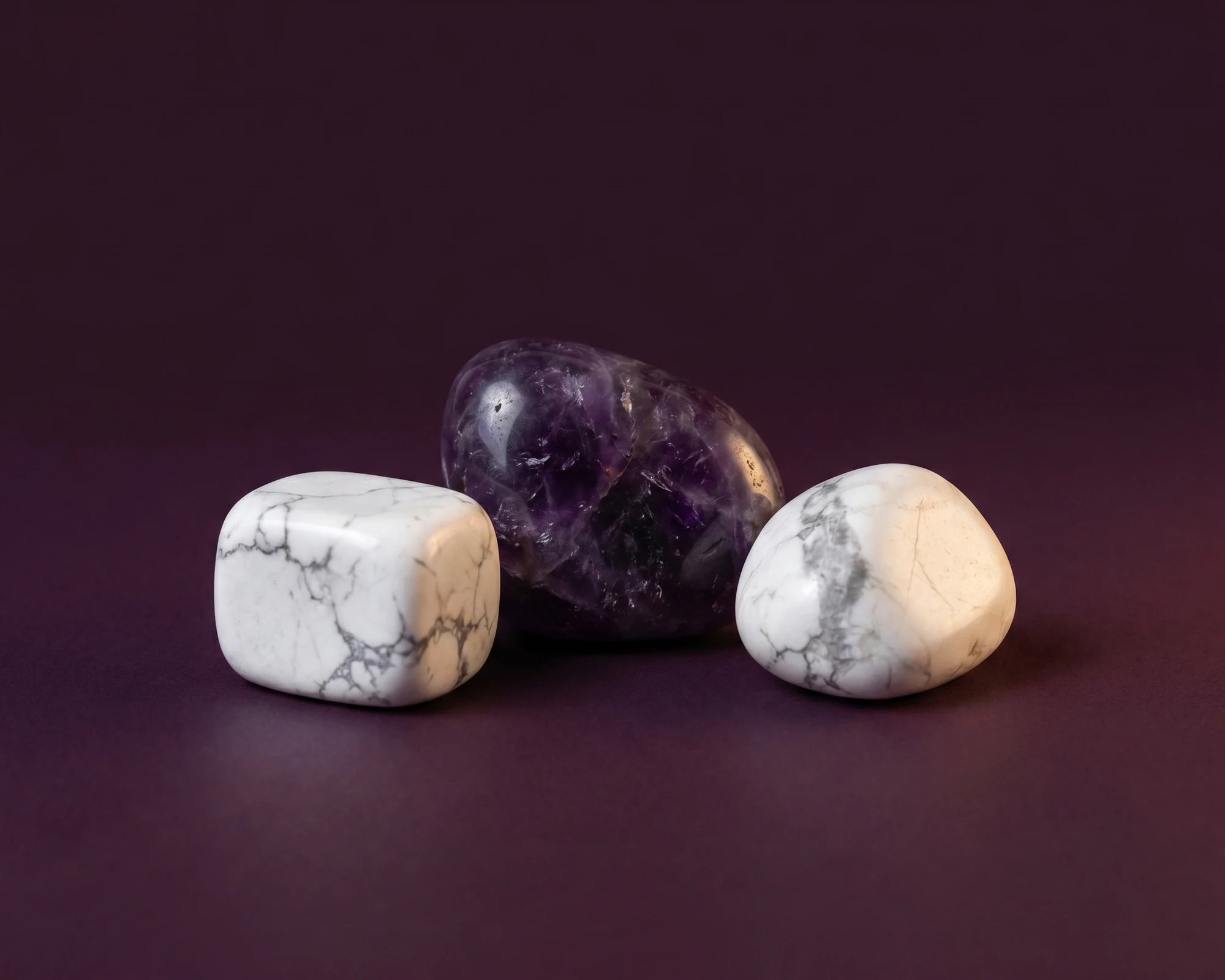 Pure white howlite and amethyst cluster for third eye and crown chakra peaceful alignment.